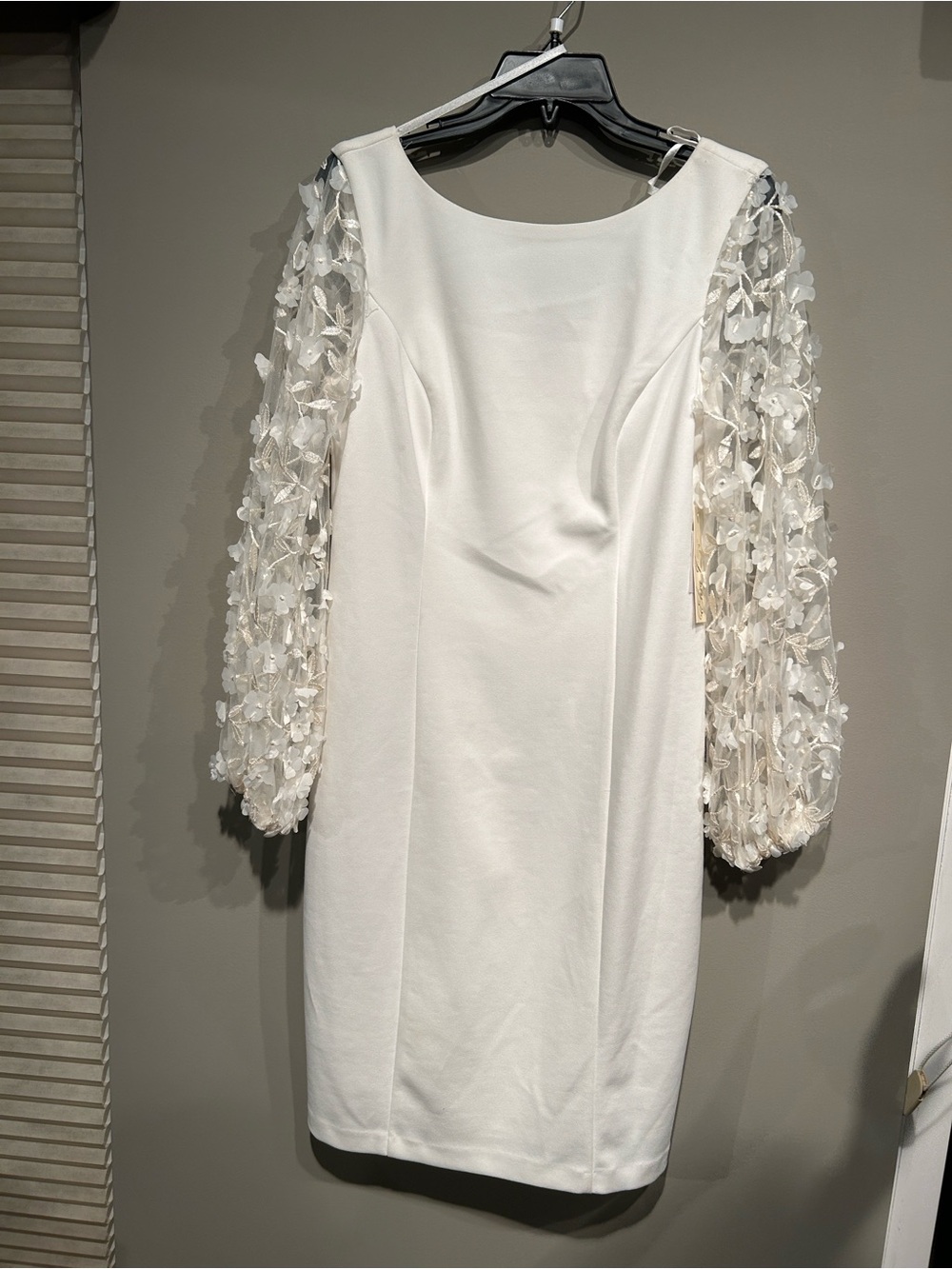 Eliza J Ivory Sheath Dress with 3D Floral Long Sleeves